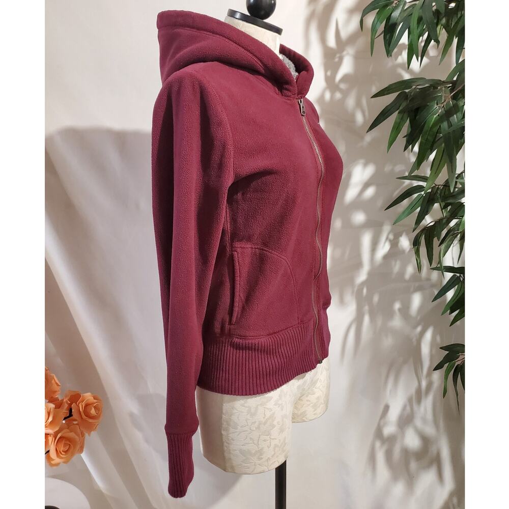 Vtg Y2K American Eagle Zip Fleece Hoodie Size M Maroon Red Preppy Cozy Pockets - Picture 5 of 12